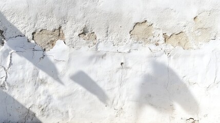 Poster - Old cracked white wall with shadows cast, textured surface, ideal for backgrounds, minimalistic design, Copy Space available.