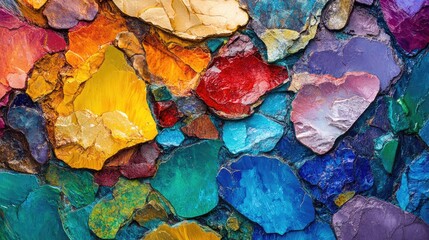 Poster - colorful abstract composition of natural stone fragments with varied textures and hues against a dar