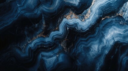 Poster - Abstract blue and black agate stone texture with natural wavy patterns and mineral details Copy Space
