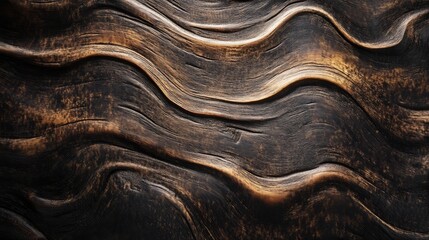 Poster - Textured wooden surface with wavy patterns and dark hues suitable for backgrounds and designs Copy Space