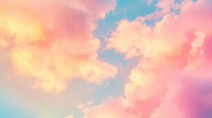 Poster - Colorful pastel clouds against a blue sky with soft gradients and Copy Space for text placement