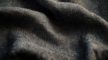 Poster - Textured close-up of dark fabric with soft folds and woven pattern suitable for backgrounds Copy Space