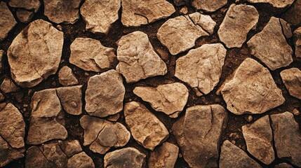Poster - Brown and beige textured stone surface with unevenly shaped rocks and soil in between Copy Space
