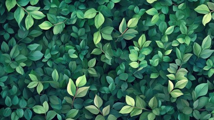 Poster - Green foliage texture with various shades of leaves creating a dense background pattern suitable for nature themes Copy Space