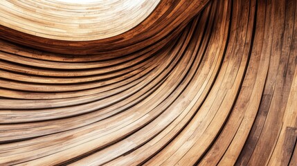 Poster - Abstract wooden texture with curved layers showcasing rich grain patterns and warm tones, suitable for backgrounds, Copy Space available.