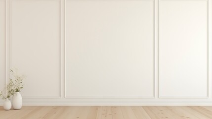 Aufkleber - A white room with a large wall and a small vase on the floor. The room is empty and has a minimalist feel. AI generated.