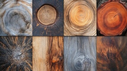 Poster - wood texture background collection featuring different types of tree rings and grains with diverse c