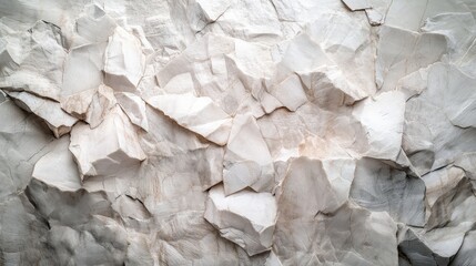 Poster - textured surface of cracked white plaster or stone with uneven layers and folds, suitable for backgr