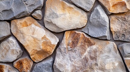 Poster - Textured pattern of natural stone wall with various sizes and colors of rocks providing a rugged background Copy Space