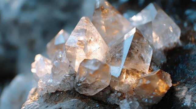 close-up view of crystalline quartz formation with natural lighting and reflection details showcasin