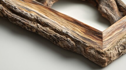 Poster - natural wood picture frame with textured surface on light background showcasing copy space for text 