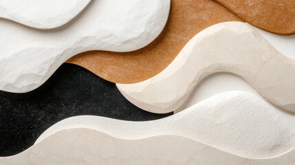 Poster - Dynamic minimalist layers of textured shapes in neutral tones contemporary art indoor space abstract design