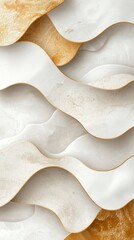 Poster - flowing minimalistic layers in golden and white abstract design contemporary art textured background