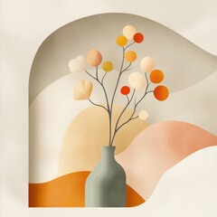 Poster - Minimalistic geometric layers with floral abstract background modern art soft color palette artistic viewpoint