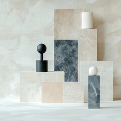Poster - Modern minimalism display of textured layers contemporary art space still life neutral palette aesthetic arrangement