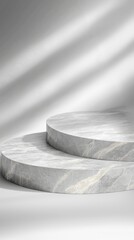 Poster - Minimalistic monochrome layers display on circular platforms studio setting textured background creative concept