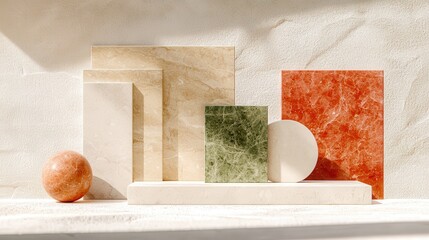 Poster - Elegant minimalistic layers displaying textures and patterns sunlit interior abstract art contemporary design