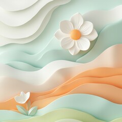 Poster - Minimalistic layers art with geometric textures clean background floral elements soft color palette modern aesthetic