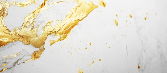 Poster - Abstract gold and white background with splashes of liquid gold on a marble texture and ample copy space for text placement