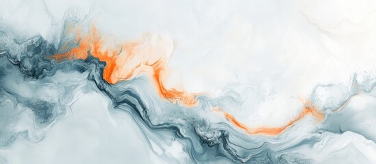 Poster - Abstract fluid art in shades of blue, orange, and white with smooth gradients and copy space for text overlay.