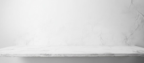 Poster - White marble countertop on a light gray background with soft shadows and visible textures Copy Space