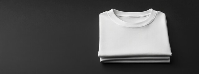 Poster - Folded white t-shirt on dark background with copy space for text or branding purposes