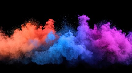 Fototapete - Colorful smoke clouds in vibrant shades of orange blue purple isolated on black background with Copy Space for text placement