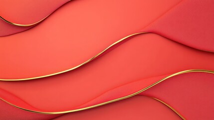 Fototapete - Red abstract background with flowing curves and golden accents, suitable for modern design projects with copy space.
