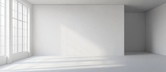 Poster - Empty minimalist interior space with large windows and ample natural light, offering copy space for text or design elements.