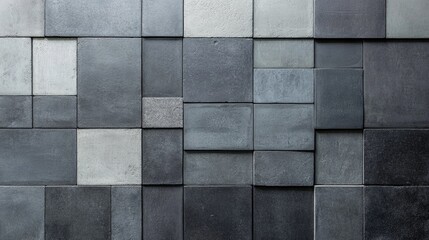 Poster - Textured abstract background of gray concrete tiles arranged in a grid pattern with varying shades of gray and black Copy Space