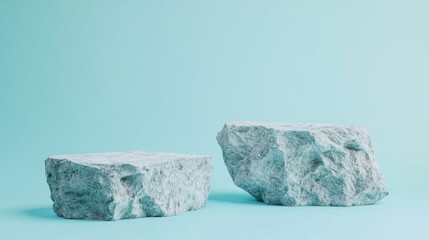 Wall Mural - Two textured rocks on a light blue background with Copy Space for text placement