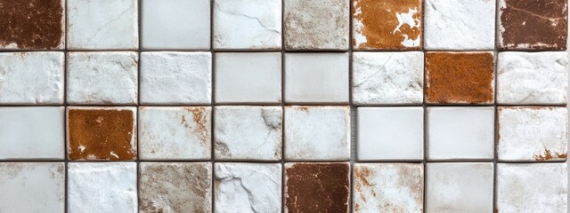 Poster - Textured mosaic tile background in white and brown variations with ample copy space for design elements