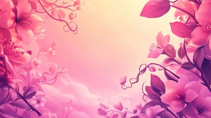 Poster - Pink floral background with soft gradient light and decorative elements, ideal for design projects with Copy Space.