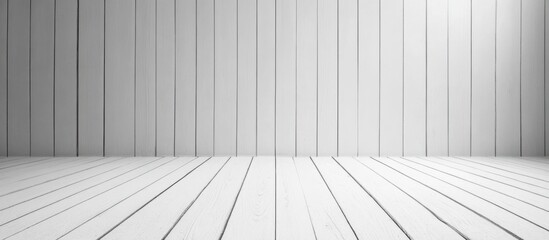 Poster - Interior of empty room with white wooden walls and floor minimalist design Copy Space