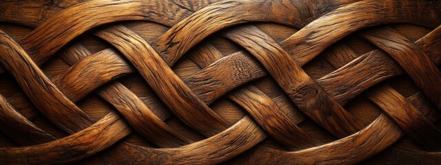 Poster - Woven wooden texture background with intricate patterns and warm tones ideal for design projects with Copy Space