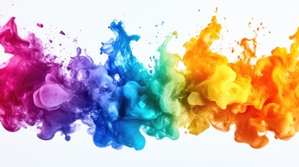 Fototapete - Colorful smoke explosion in rainbow hues against a white background with Copy Space for text placement