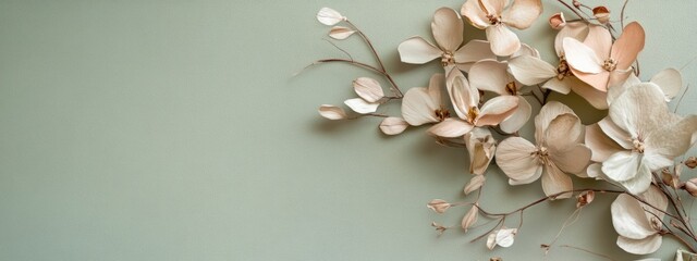 Poster - Elegant floral arrangement on a soft green background with copy space for text or design elements.