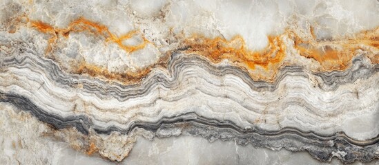 Poster - Abstract geological background with layered stone textures featuring gray, white, and orange hues suitable for various design purposes Copy Space