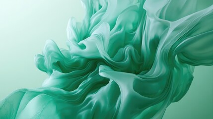 Fototapete - Abstract green fluid motion on soft gradient background with Copy Space for design and creative projects.