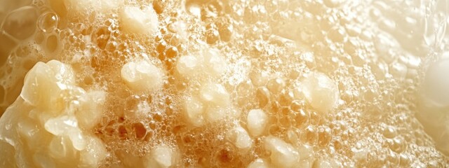 Fototapete - Close-up of bubbly foam with creamy texture and light reflections on a soft gradient background with Copy Space