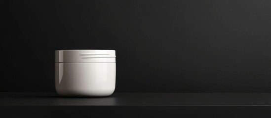 Poster - Minimalistic white ceramic container on a dark surface with black background and copy space for text placement