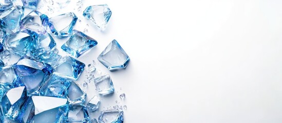 Fototapete - Blue glass crystals on white background with Copy Space for text placement.