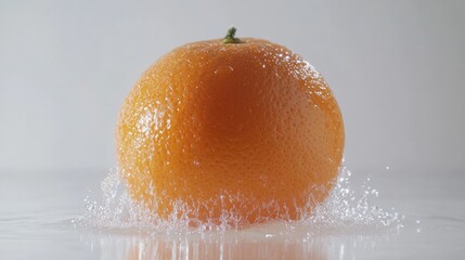 Fototapete - Fresh orange splash in water with droplets against a light background Copy Space