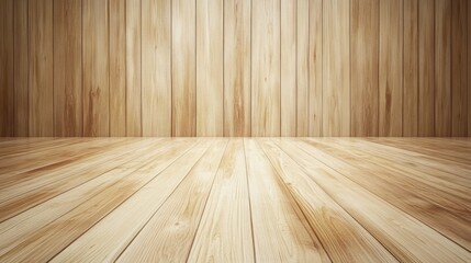 Poster - Wooden interior background with light-colored planks and vertical wooden wall, ideal for presentations or product displays, Copy Space