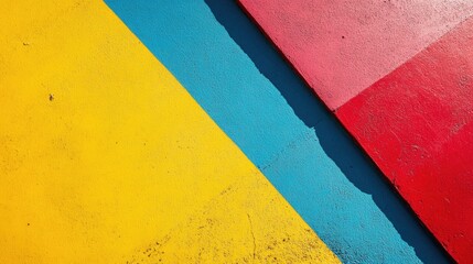 Poster - Vibrant colorful abstract background with yellow, blue, and red geometric shapes and textures Copy Space