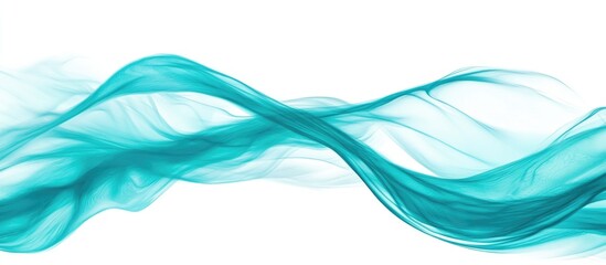 Fototapete - Teal flowing smoke or fabric texture on a white background with Copy Space for text placement