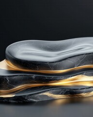 Poster - Minimalistic layers of textured black and gold stacked visuals studio environment artistic perspective