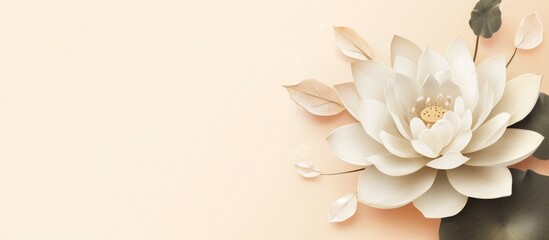 Poster - Elegant white lotus flower illustration on soft pastel background with copy space for text placement.