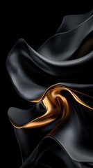 Poster - Dynamic black and gold fabric flow studio abstract art minimalistic layers close-up texture and detail