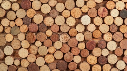 Poster - Wooden Round Discs Natural Background Copy Space for Text or Design Elements